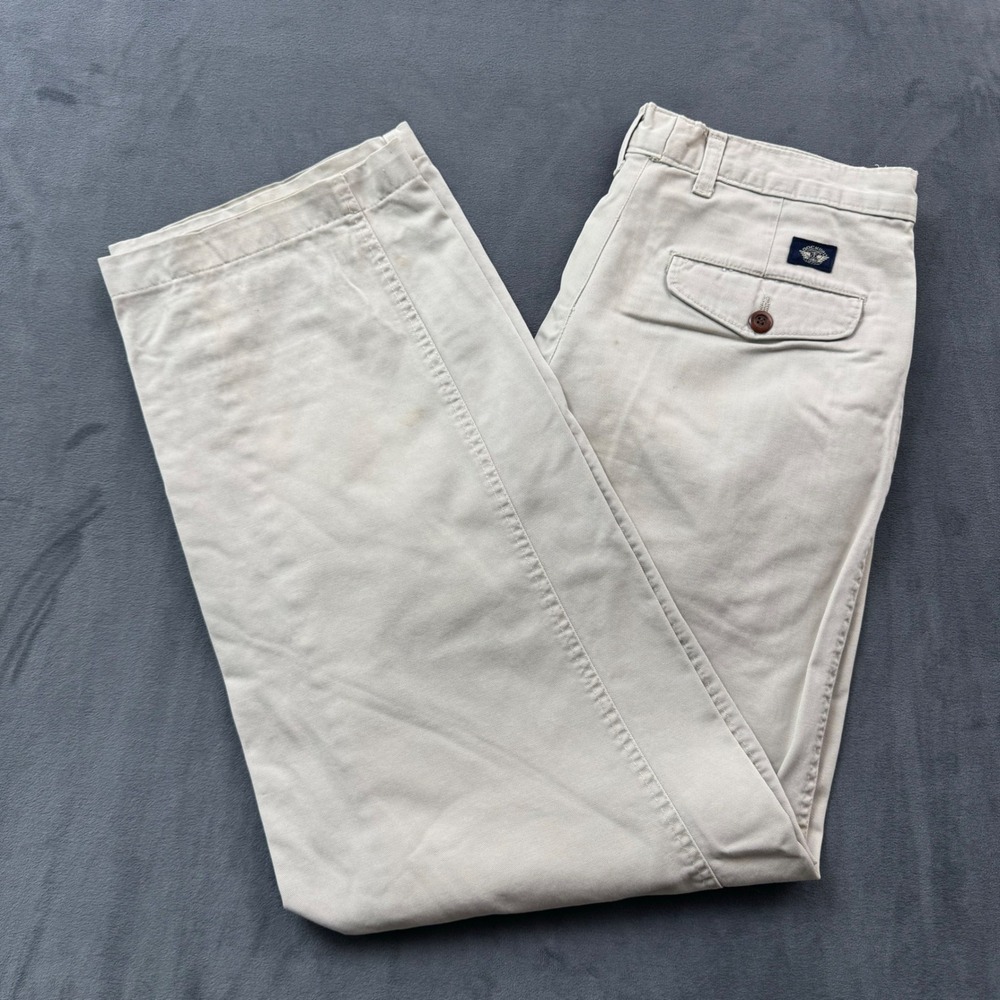 Vintage Dockers Pleated Chinos Mens 34x36 Khaki Tan Cotton Made in USA Wide Leg